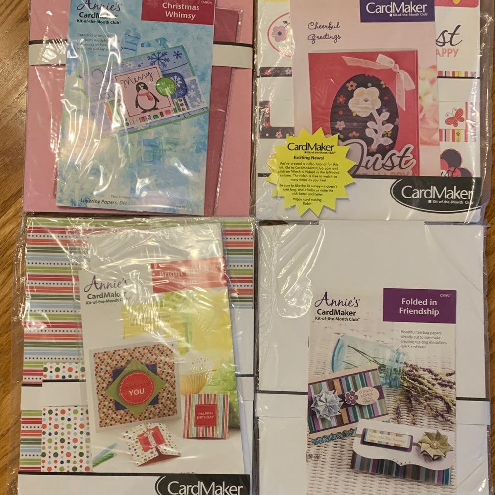 Four Annie CardMaker of the Month NEW kits. Friendship, Birthday, Winter